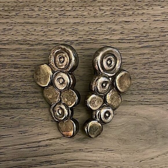 Rare Vintage Modernist Dark Tone Circle Silver Earrings - Picture 1 of 4